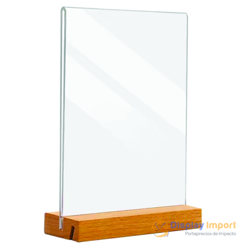 Porta-Menu-en-Acrilico-A3-con-base-de-Madera-2.jpg Porta Afiche acrílico de 3mm en formato A3 con Base de Madera - Imagen 1